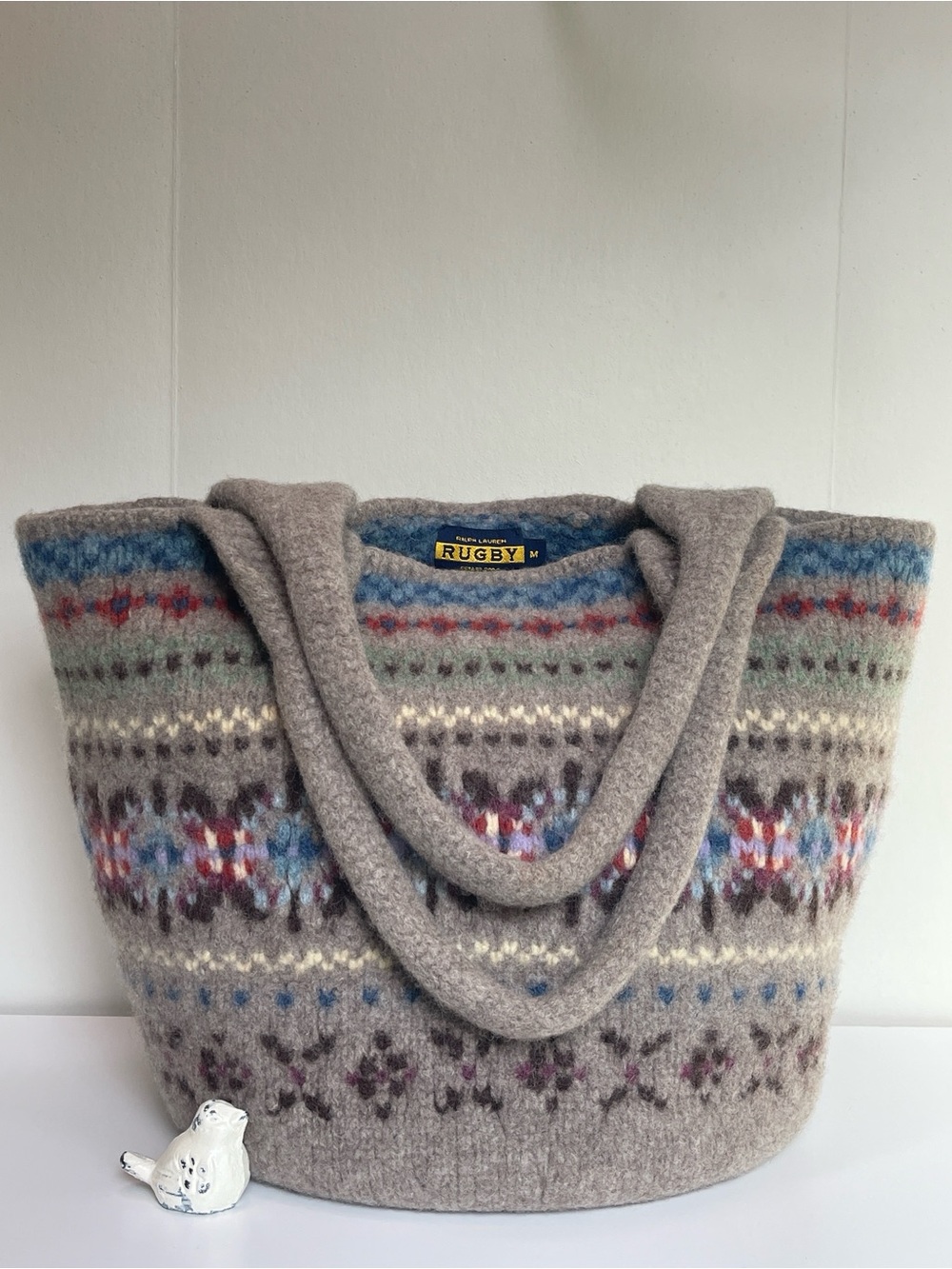 Rugby Ralph Lauren %100 Lamb Wool Classic Fair Isle Pattern Hand Knitted Bag